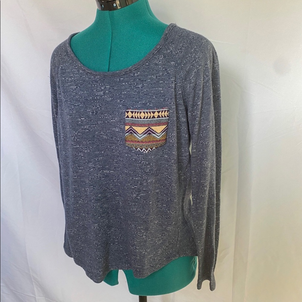 Medium Blue Tribal Pattern Long Sleeve Shirt Full Tilt